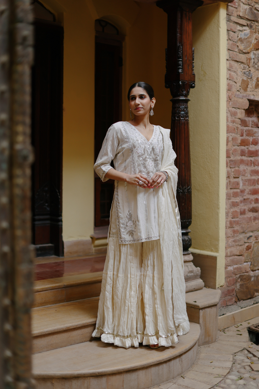 Kurta with garara in silver work