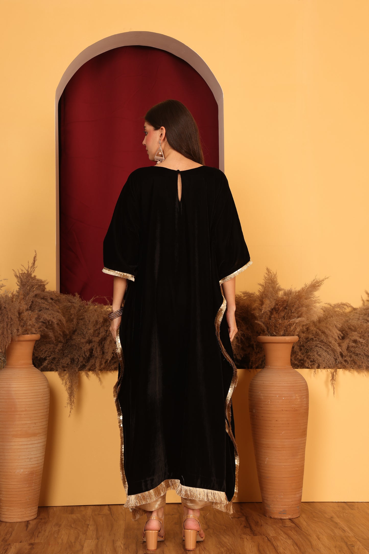 Elegant Black Velvet Kaftan Ensemble