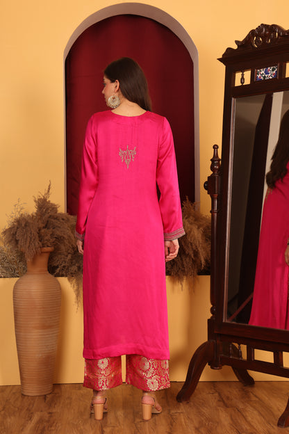 Vibrant Pink Satin Ethnic Ensemble