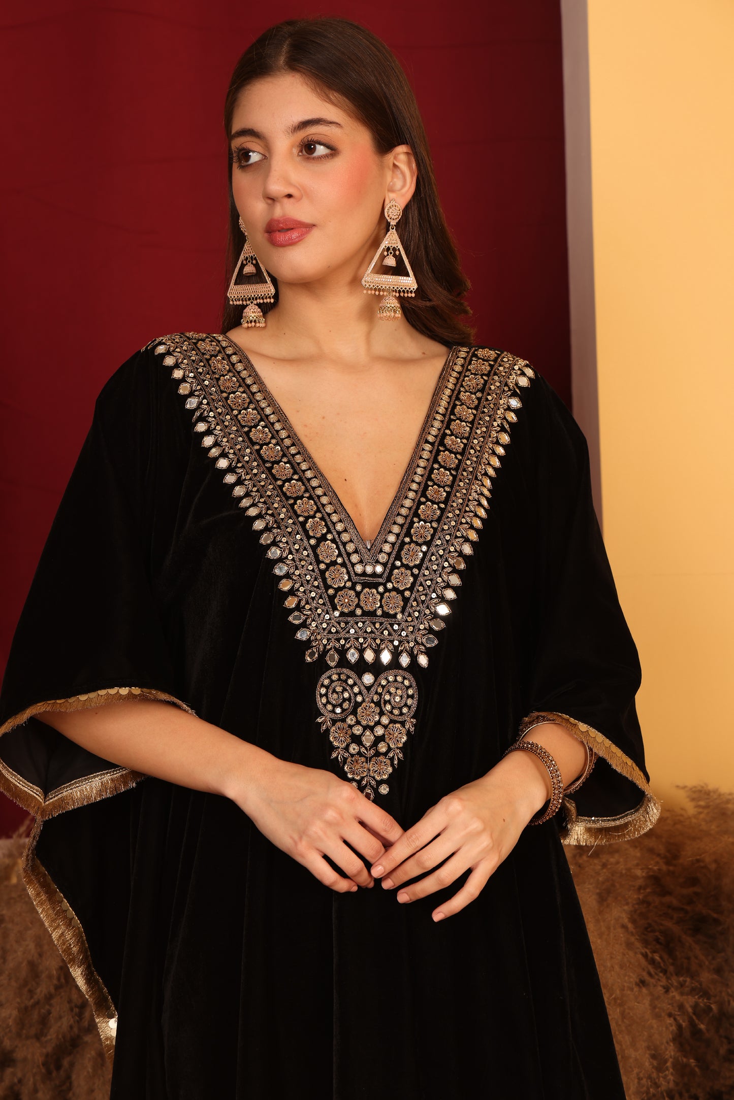 Elegant Black Velvet Kaftan Ensemble