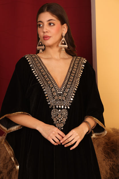 Elegant Black Velvet Kaftan Ensemble