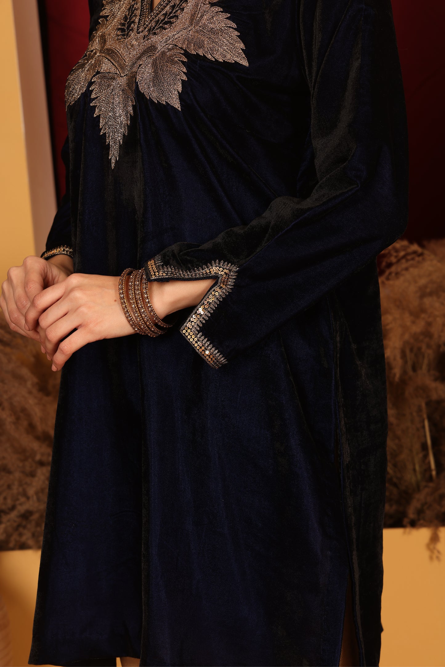 Kashmiri-Inspired Velvet Kurta Set