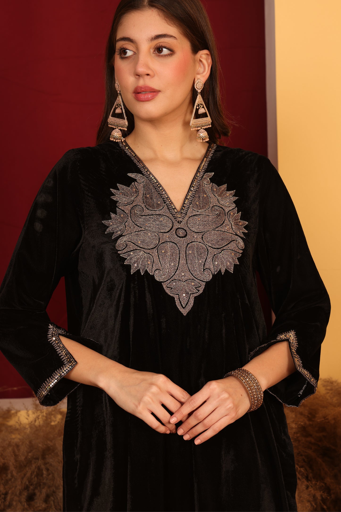 Kashmiri-Inspired Velvet Kurta Set