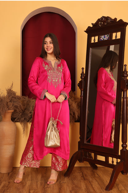 Vibrant Pink Satin Ethnic Ensemble