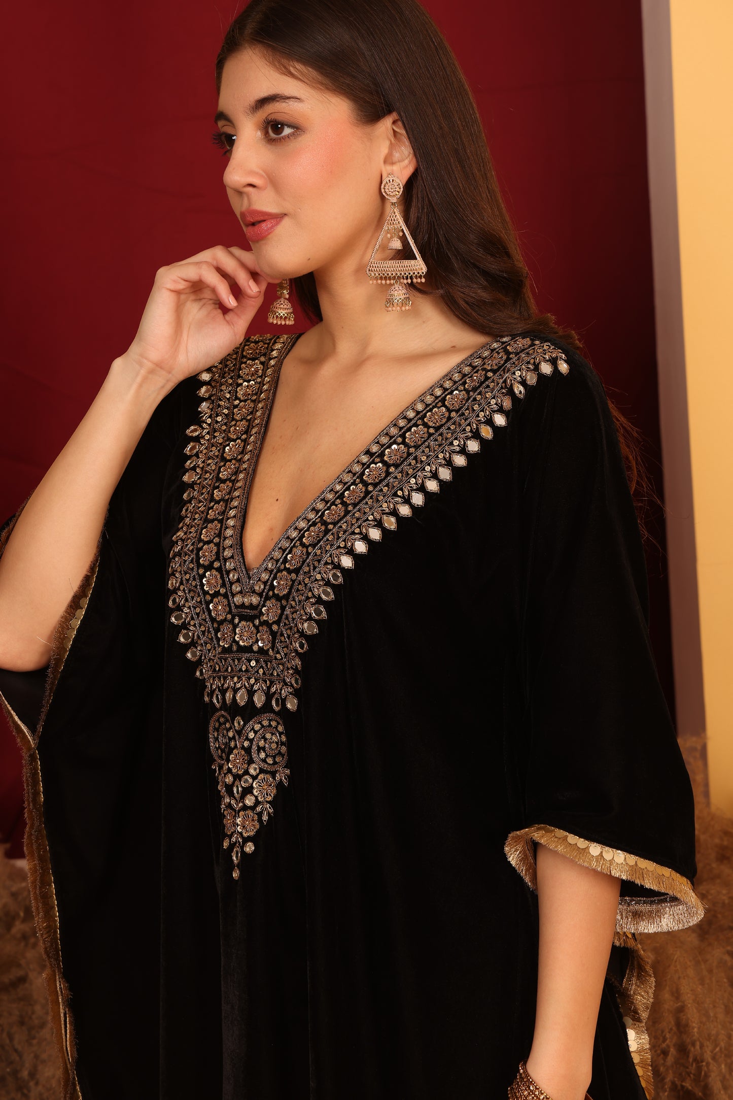 Elegant Black Velvet Kaftan Ensemble