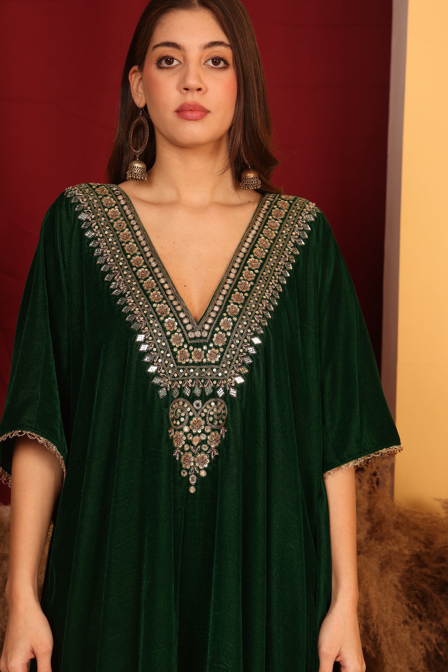 Luxe Olive Velvet Kaftan Ensemble