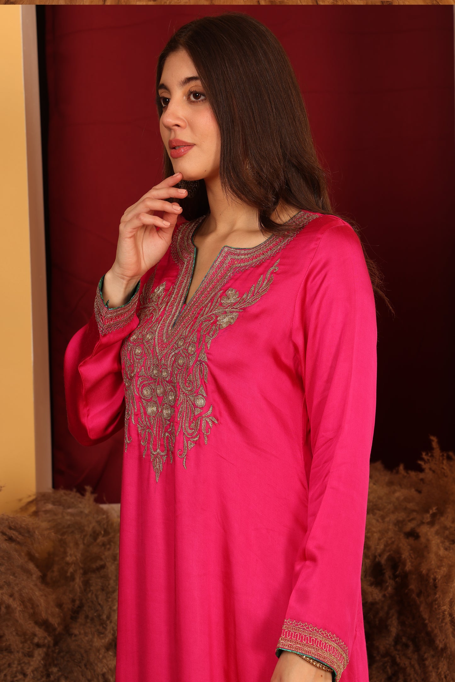 Vibrant Pink Satin Ethnic Ensemble