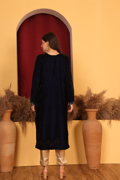 Mirror work Black Velvet Kurta Set