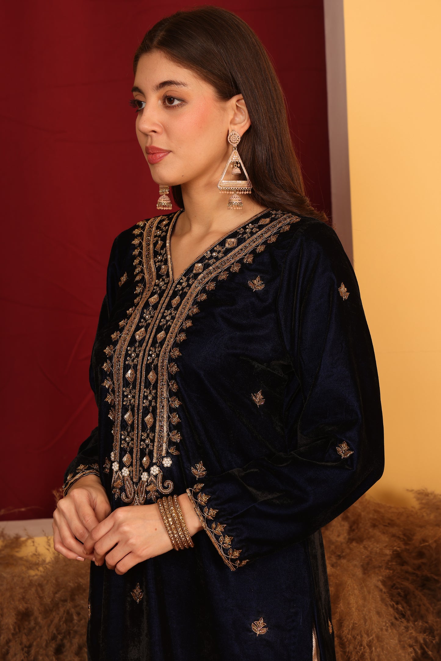 Chic Black Velvet Kurta Set