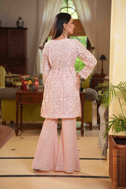 Embroidered kurta with pants and belt