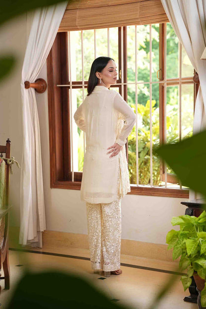 Pearl work hand embroidered kurta with pants