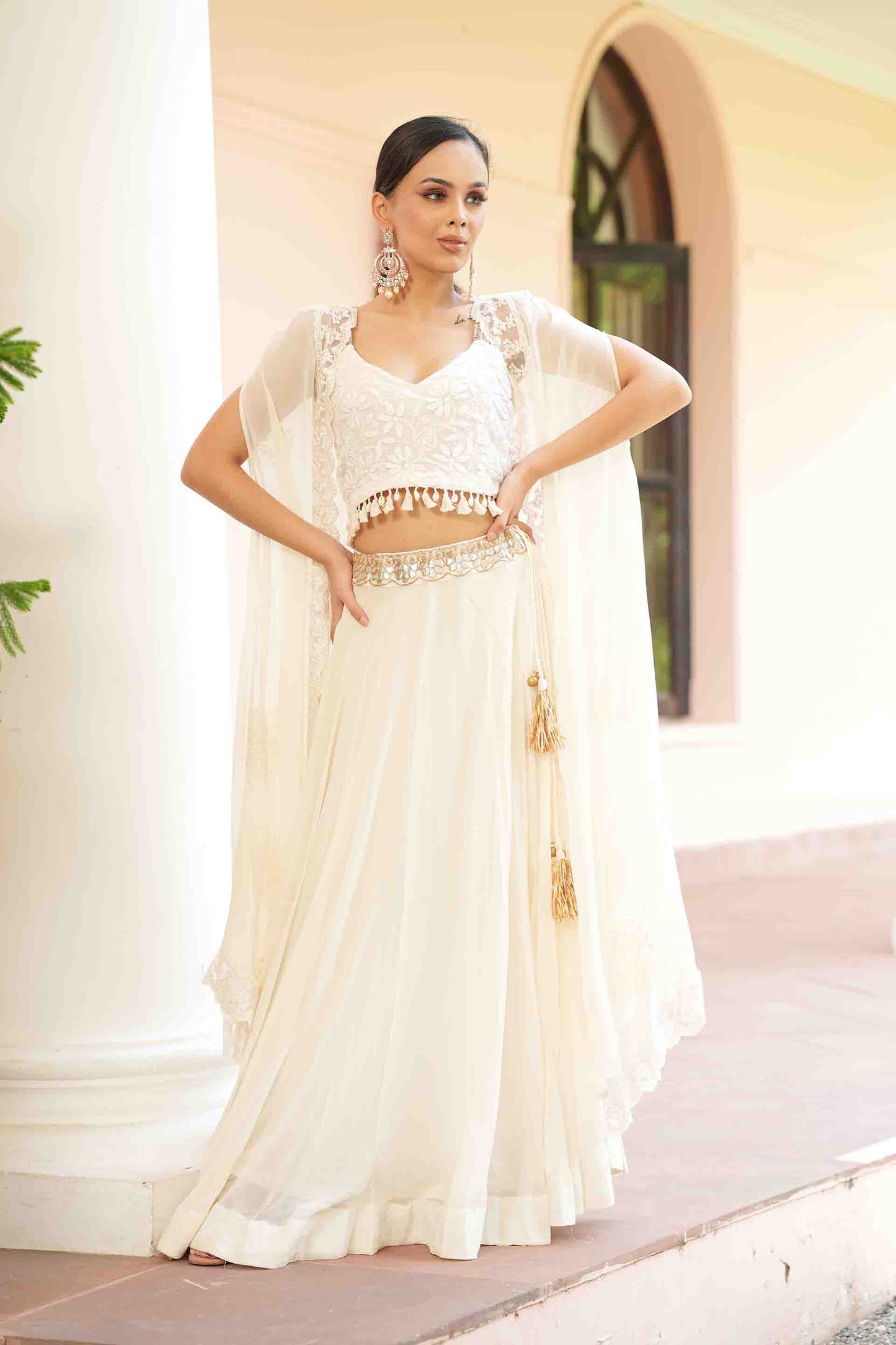 Chikan cape with blouse and lehenga