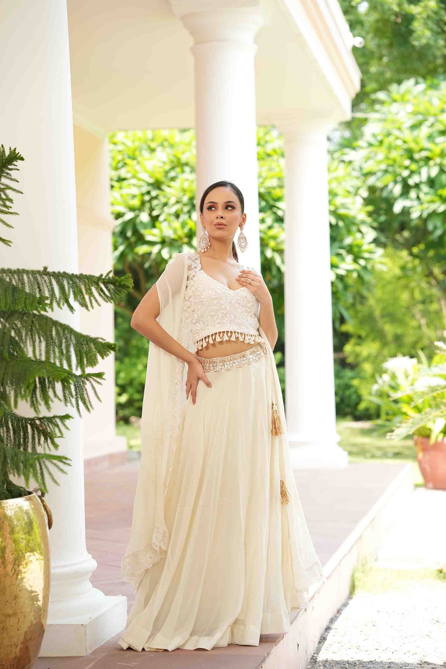 Chikan cape with blouse and lehenga