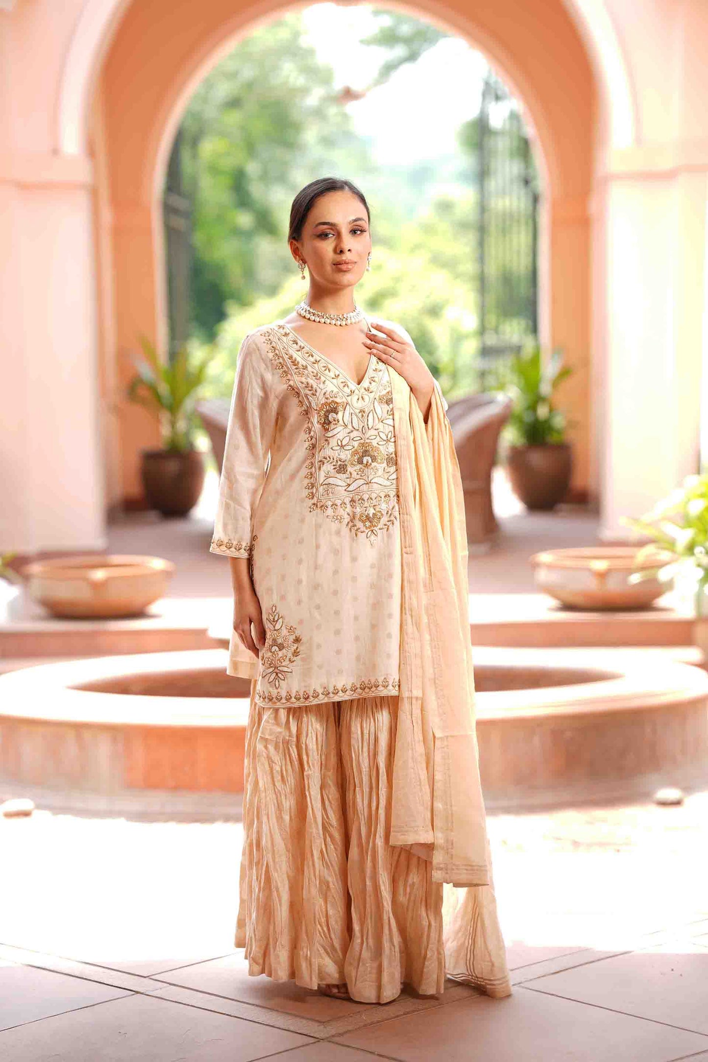 Off white Kurta with jacquard garara