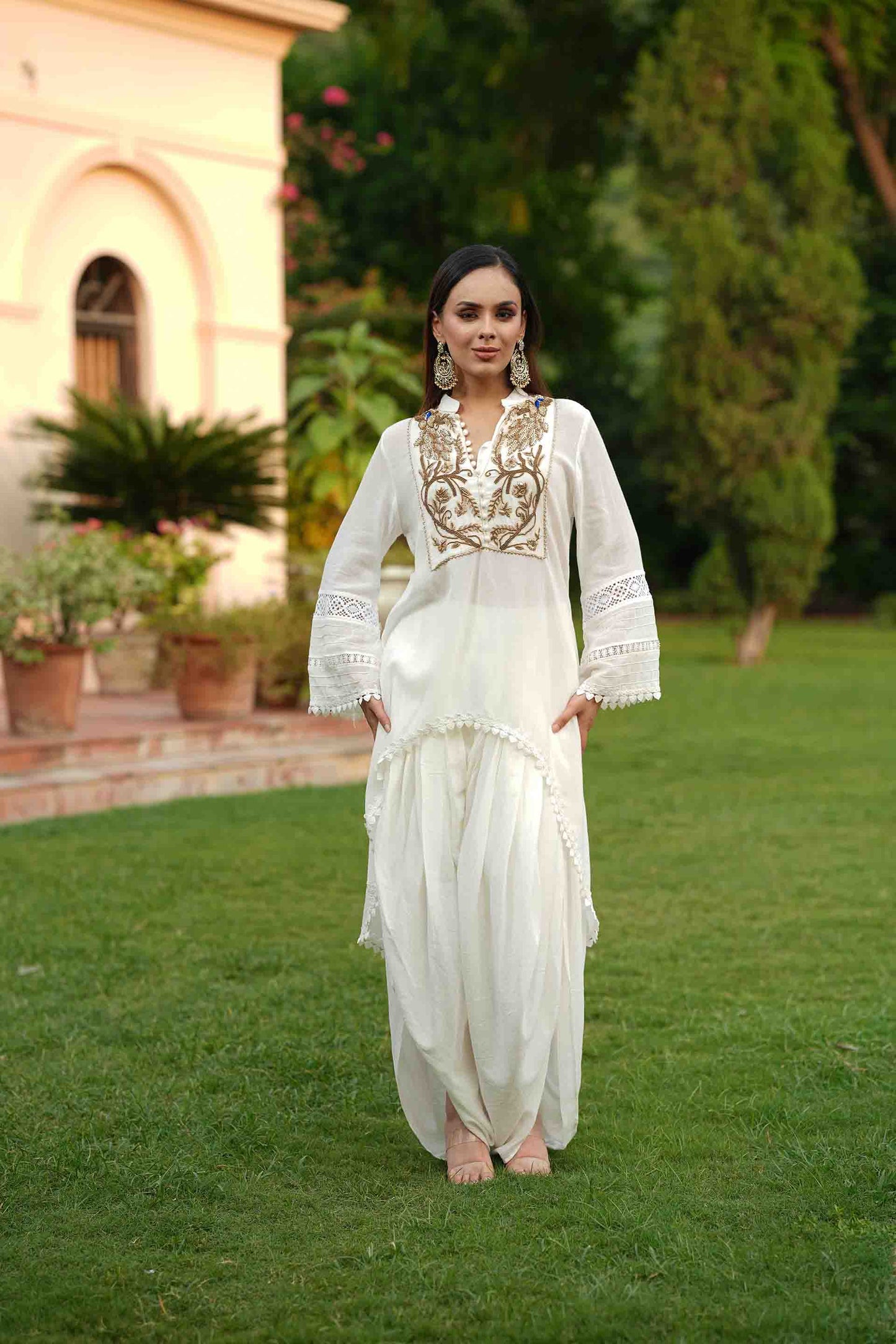 Bodice embroidered kurta and dhoti pants