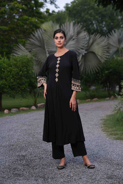 Black kurta with golden embroidery