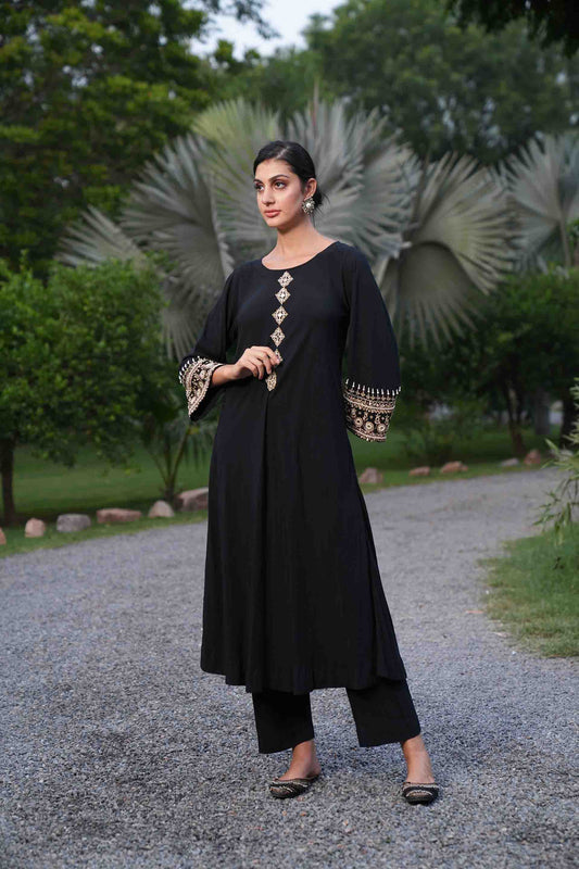 Black kurta with golden embroidery