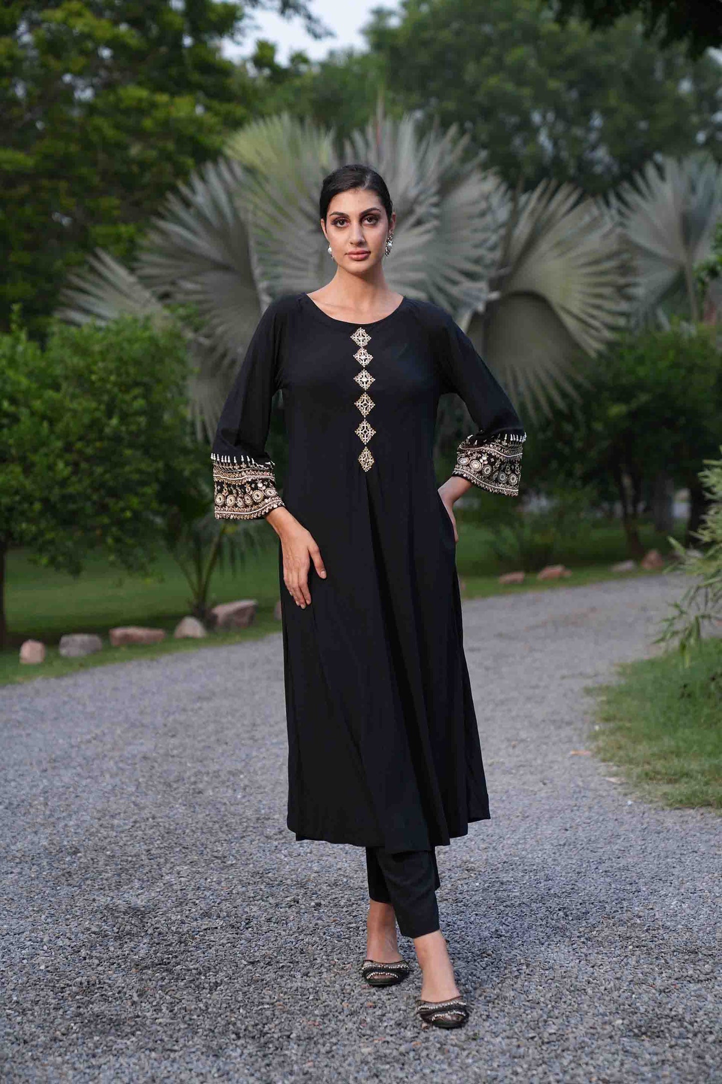 Black kurta with golden embroidery