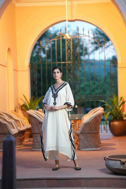 White kaftan with black embroidery